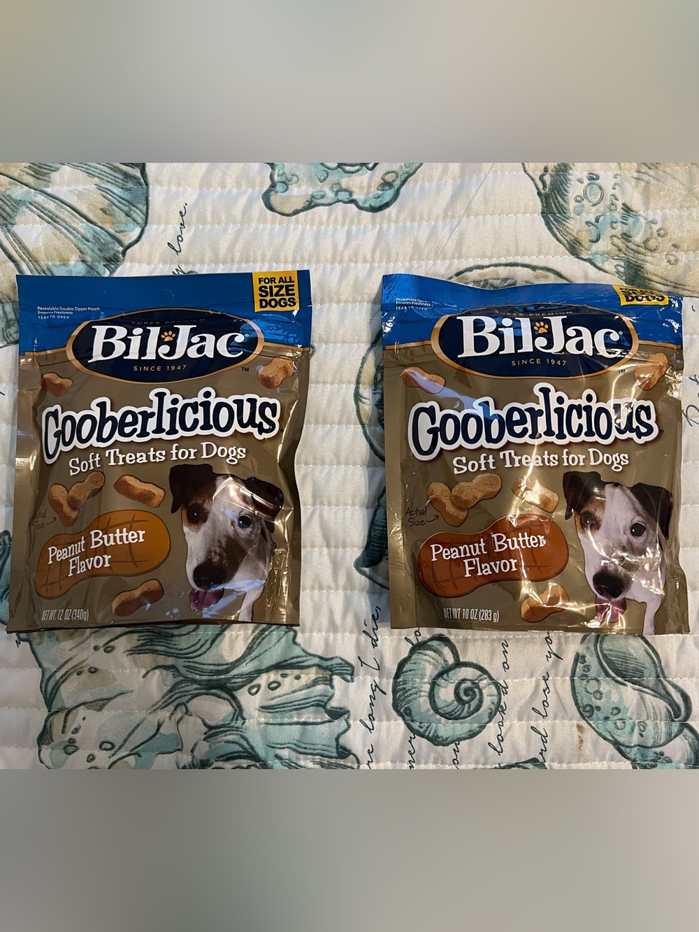 2 BilJac Gooberlicious Peanut Butter Flavor Soft Dog Treats - 12oz & 10oz
